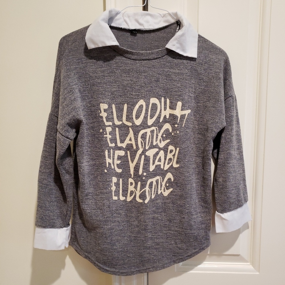 Graphic gray long sleeve collar tee top